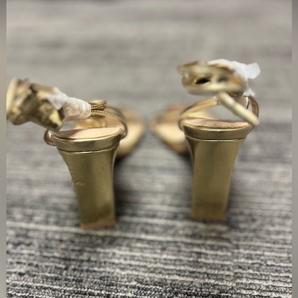 Troyes Gold Square Toe Lace-Up High Heel Sandals - Picture 5 of 8